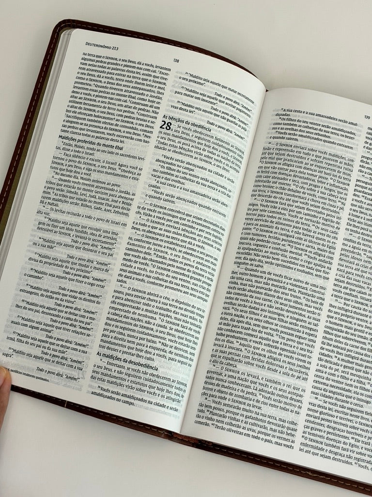 Kit Slim Luxo — Bíblia NVI Couro Marrom + Caderno Planner 'Os Planos de Deus'